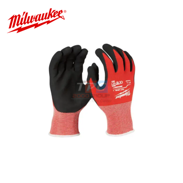 Milwaukee ถุงมือกันบาด CUT 1 DIPPED GLOVES - L 48-22-8902 / สีแดง