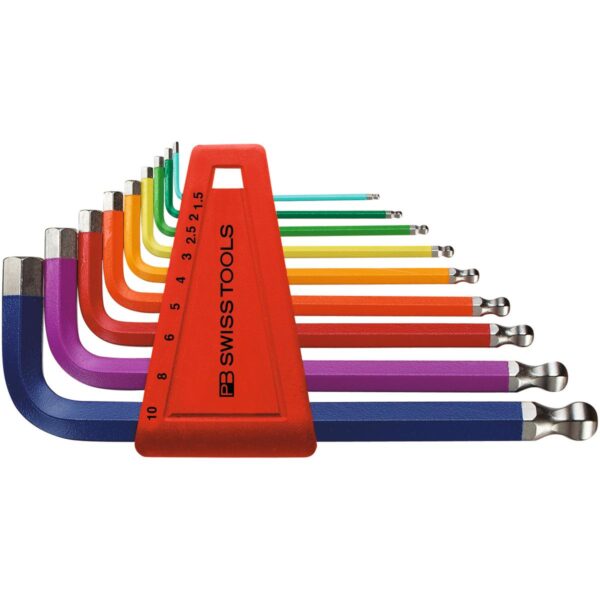PB 212.H-10 RB ชุดประแจแอลหกเหลี่ยมหัวบอลแบบสั้น สีรุ้ง 9 ตัว ขนาด 1.5-10 มม.
