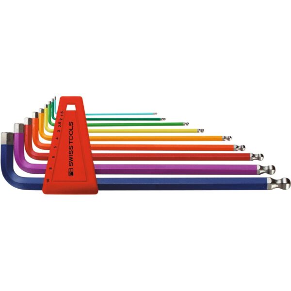 PB 212.LH-10 RB ชุดประแจแอลหกเหลี่ยมหัวบอลแบบยาว สีรุ้ง 9 ตัว ขนาด 1.5-10 มม.