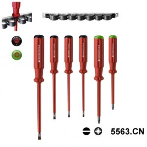 PB 5563.CN ชุดไขควงหุ้มฉนวน VDE ปากแบน-ปากแฉก 6 ตัว/ชุด พร้อมที่แขวนผนัง