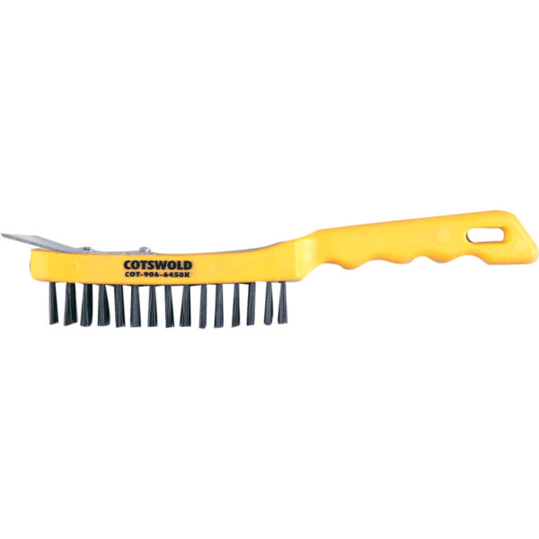 4-ROW PLASTIC HANDLE WIRE BRUSH C/W SCRAPER