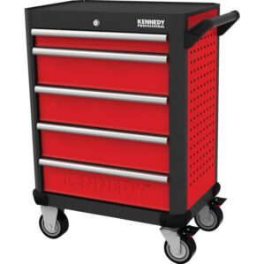 Roller Cabinet, Professional Range, Red/Black, 5 Drawers, (H) 844mm x (W) 461mm x (L) 706mm