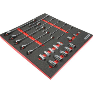 23 Piece Ratchet Combination Spanner Set with Go-Thru Sockets in 2/3 Width Foam Inlay for Tool Cabinets