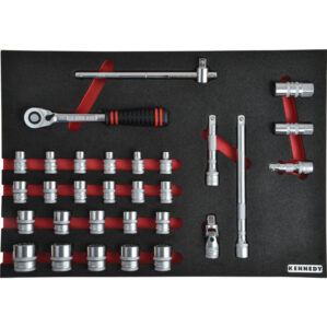 30 Piece Metric Socket Set 1/2" in Full Width Foam Inlay For Tool Cabinets