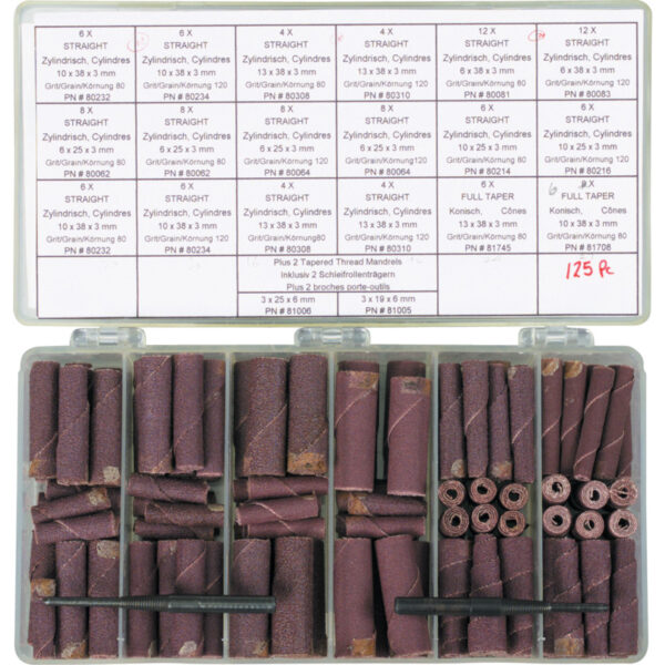 Cartridge Roll Kit, Straight/Taper, Various Sizes, P120/P80, Aluminium Oxide, 122-Piece