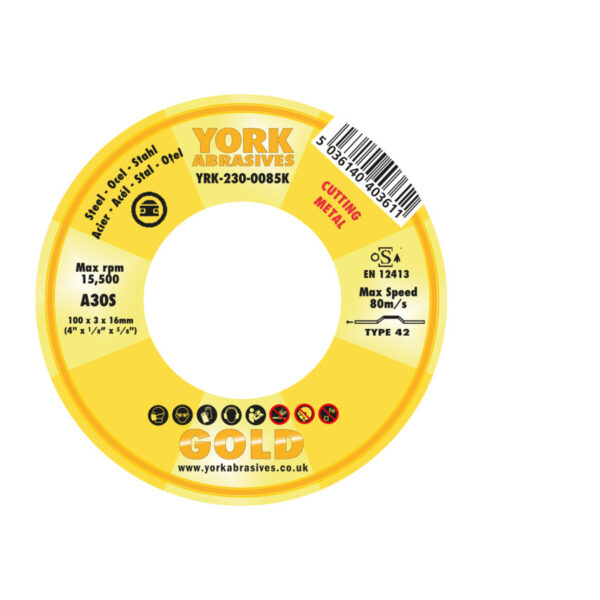 Cutting Disc, 30-Medium/Coarse, 100 x 3 x 16mm, Type 42, Aluminium Oxide