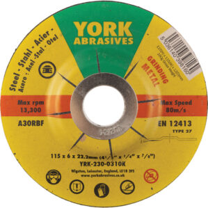 Grinding Disc, 115 x 6 x 22mm, Type 27, 30-Medium/Coarse, Aluminium Oxide