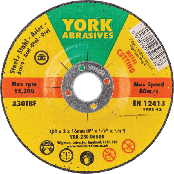 Cutting Disc, 30-Medium/Coarse, 100 x 3 x 16mm, Type 42, Aluminium Oxide