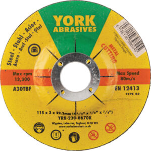 Cutting Disc, 30-Medium/Coarse, 115 x 3 x 22.23mm, Type 42, Aluminium Oxide