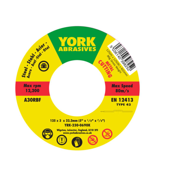 Cutting Disc, 30-Medium/Coarse, 125 x 3 x 22.23mm, Type 42, Aluminium Oxide