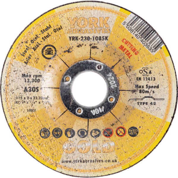 Cutting Disc, 30-Medium/Coarse, 115 x 3 x 22.23mm, Type 42, Aluminium Oxide