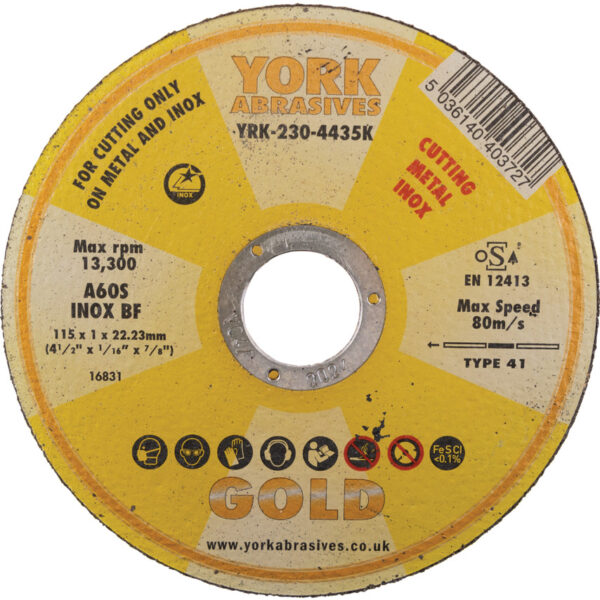 Cutting Disc, 60-Fine, 115 x 1 x 22.23mm, Type 41, Aluminium Oxide