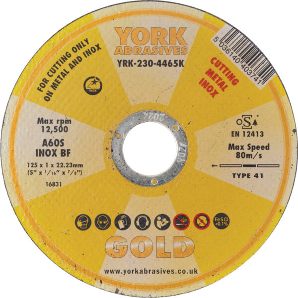 Cutting Disc, 60-Fine, 125 x 1 x 22.23mm, Type 41, Aluminium Oxide