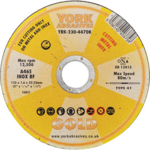 Cutting Disc, 46-Fine/Medium, 125 x 1.6 x 22.23mm, Type 41, Aluminium Oxide