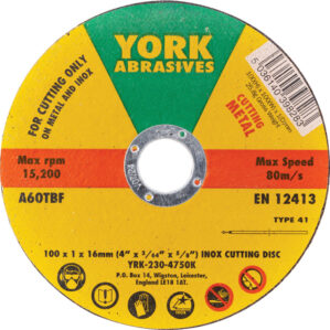 Cutting Disc, 60-Fine, 100 x 1 x 16mm, Type 41, Aluminium Oxide