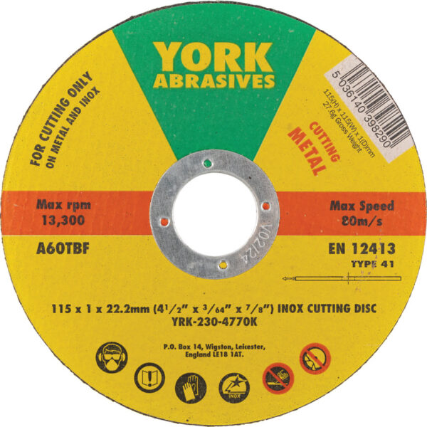 Cutting Disc, 60-Fine, 115 x 1 x 22.23mm, Type 41, Aluminium Oxide