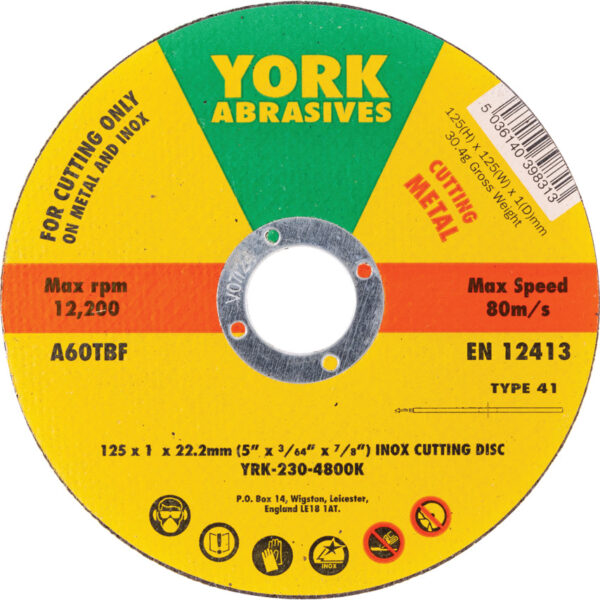 Cutting Disc, 60-Fine, 125 x 1 x 22.23mm, Type 41, Aluminium Oxide