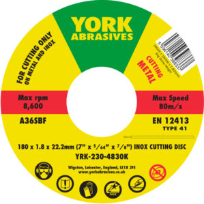 Cutting Disc, 36-Medium, 180 x 1.8 x 22.23mm, Type 41, Aluminium Oxide