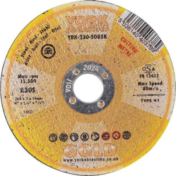 Cutting Disc, 30-Medium/Coarse, 100 x 3 x 16mm, Type 41, Aluminium Oxide