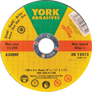 Cutting Disc, 30-Medium/Coarse, 100 x 3 x 16mm, Type 41, Aluminium Oxide