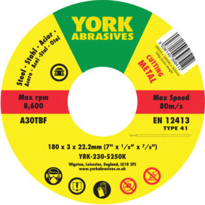 Cutting Disc, 30-Medium/Coarse, 180 x 3 x 22.23mm, Type 41, Aluminium Oxide