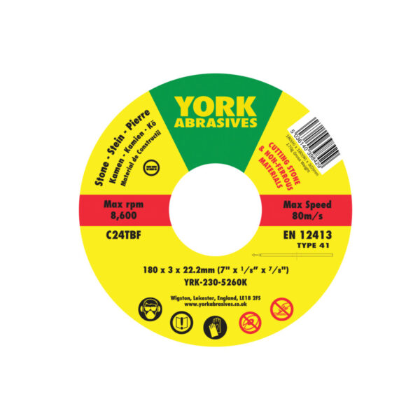 Cutting Disc, 24-Coarse, 180 x 3 x 22.23mm, Type 41, Silicon Carbide