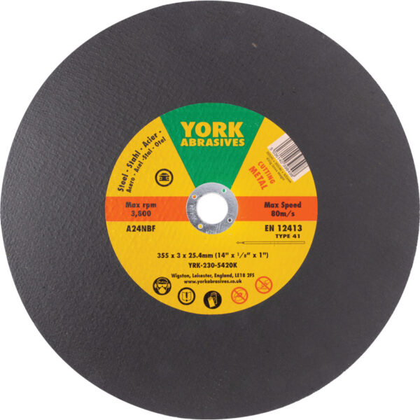 Cutting Disc, 24-Coarse, 355 x 3 x 25.4mm, Type 41, Aluminium Oxide