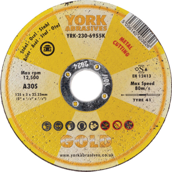 Cutting Disc, 30-Medium/Coarse, 125 x 3 x 22.23mm, Type 41, Aluminium Oxide