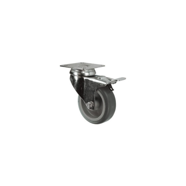 BRAKED SWIVEL PLATE 75mm RUBBER TYRE