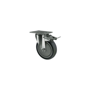 BRAKED SWIVEL PLATE 100mm RUBBER TYRE