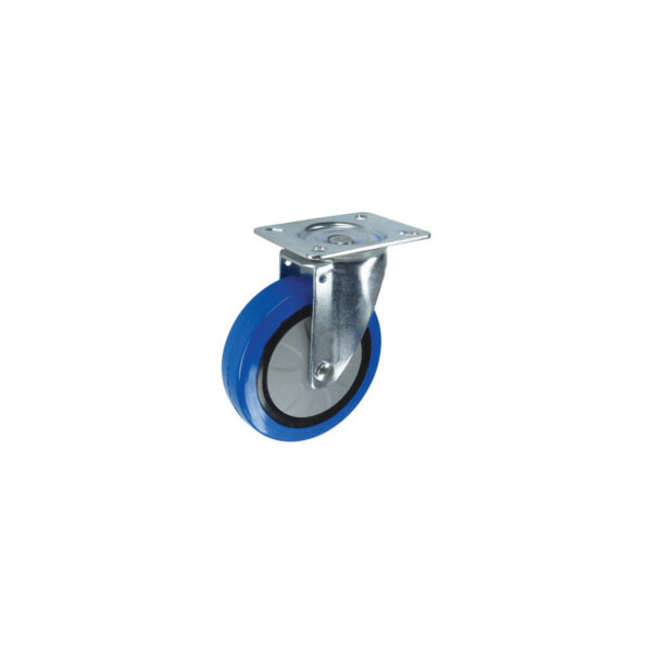SWIVEL PLATE 125mm BLUE RUBBER TYRE