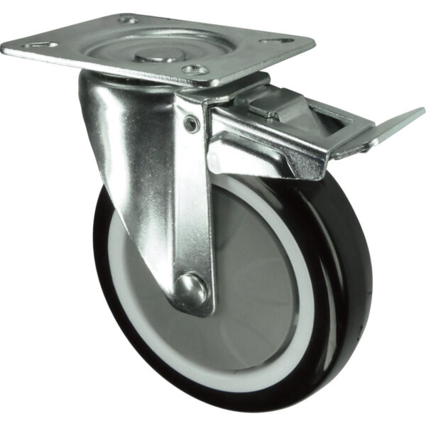 BRAKED SWIVEL PLATE 75mm POLYURETHANE TYRE