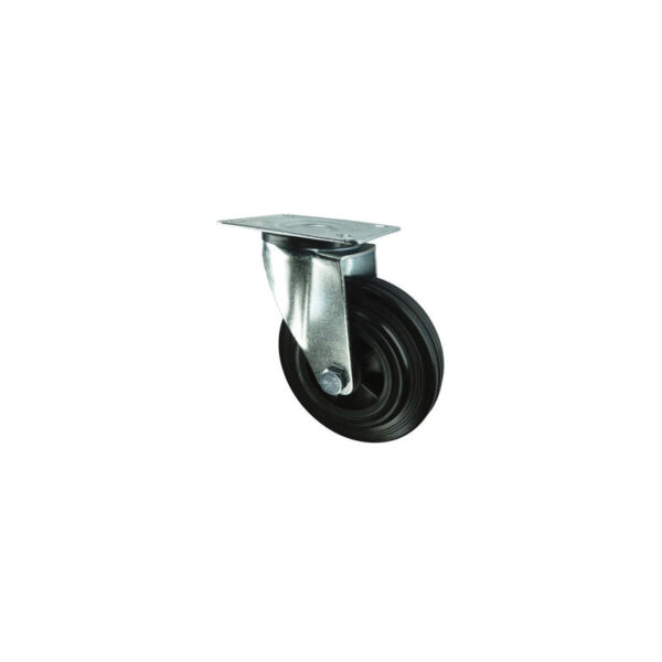 SWIVEL PLATE 80mm RUBBER TYRE; POLY' CENTRE