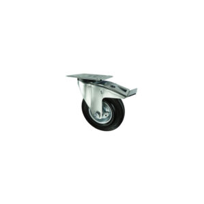 Pressed Steel Castor With Swivel Plate, Rubber Tyre with Brake, Steel Centre 160mm