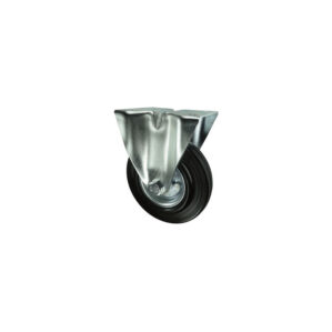 Pressed Steel Castor With Fixed Plate, Rubber Tyre with Brake, Steel Centre 200mm