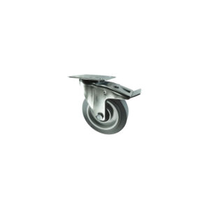 BRAKED SWIVEL PLATE 80mm GREY RUBBER TYRE