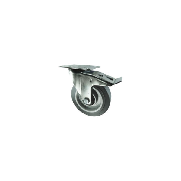 BRAKED SWIVEL PLATE 80mm GREY RUBBER TYRE