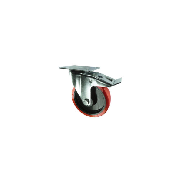 BRAKED SWIVEL PLATE 125mm POLYURETHANE TYRE