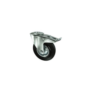 Pressed Steel Castor With Swivel Bolt Hole Rubber Tyre with Brake, Steel Centre 80mm