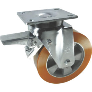 BRAKED SWIVEL PLATE 160mm POLYURETHANE TYRE
