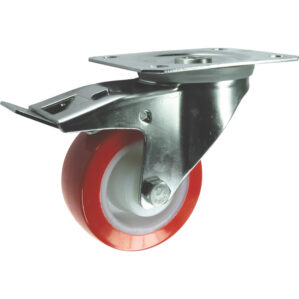 Stainless Steel Swivel Plate Castor with brake and Polyurethane Tyre 150mm