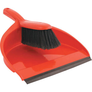 Red Plastic Dustpan & Stiff Brush Set