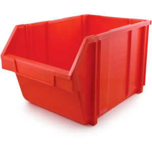 Storage Bin, Plastic, Red, 280mm x 425mm x 260mm