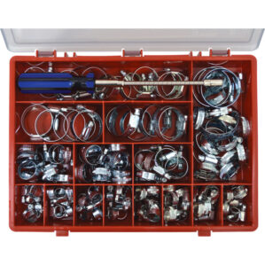 ASSORTED ZINC PLATED HOSE CLIPS 140PC + FLEXDRIVER