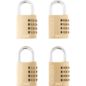 4 Dial Brass Combination Padlocks -  40mm - Pack of 4