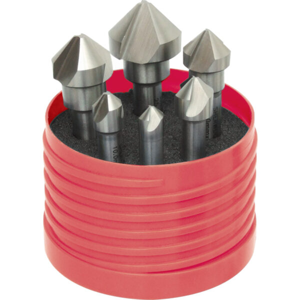 Countersink Set, Countersink, Straight Shank, Set of 6, Cobalt High Speed Steel, Bright