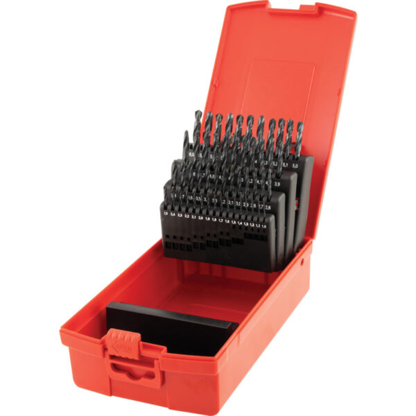Jobber Drill Sets, Standard Length, Metric, High Speed Steel, Set Of 51