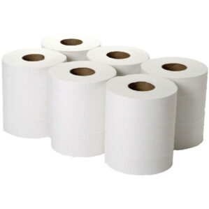 Centrefeed Wiper Roll, White, 2 Ply, 375 Sheets, 150m Roll, Pack of 6 Rolls