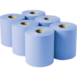 Centrefeed Wiper Roll, Blue, 2 Ply, 375 Sheets, 150m Roll, Pack of 6 Rolls