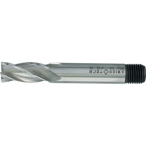 36, End Mill, Regular, Threaded Shank, 10mm, Cobalt High Speed Steel, Uncoated